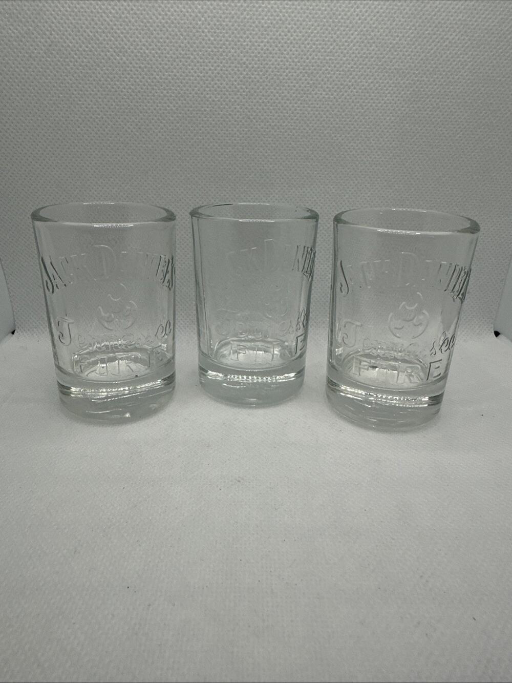 Jack Daniel's Tennessee Fire Shot Glasses Clear Lot of 3